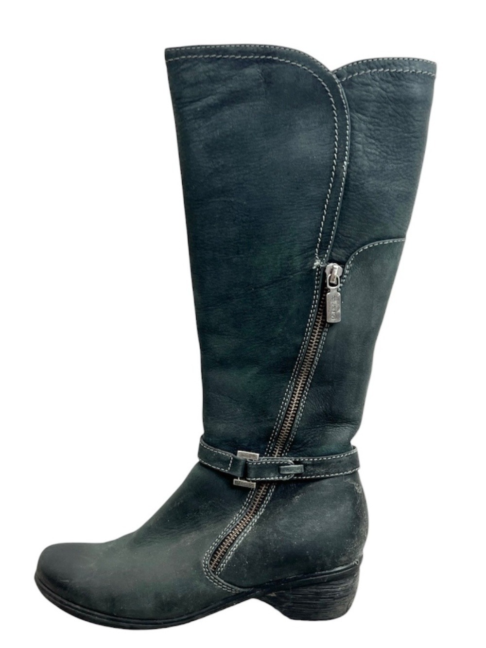 Blondo deep charcoal grey green old money tall waterproof leather boots 7